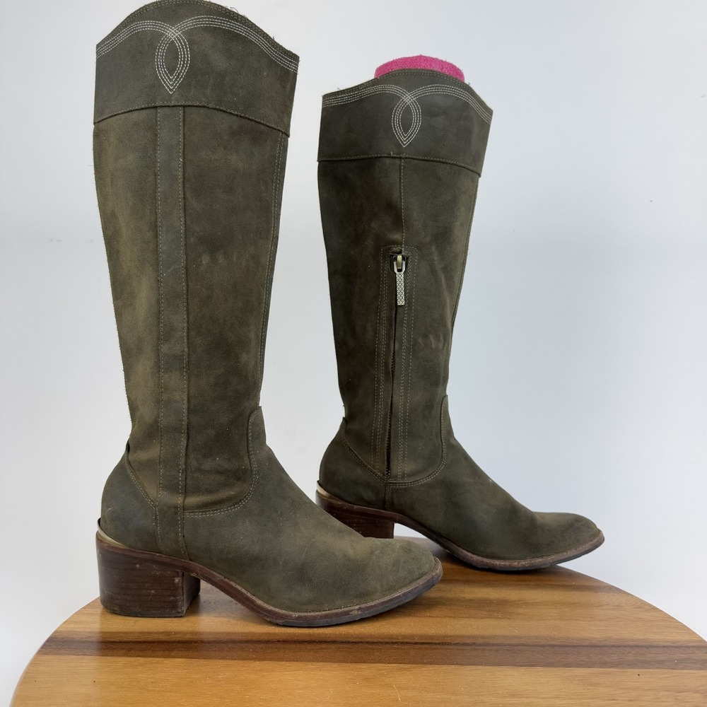 Womens Donald Pliner Willi Green Suede‎ Knee High Heeled Riding Boots Size 7.5 M